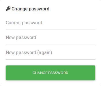 Card with a text box for the current password, followed by two boxes for the new password.